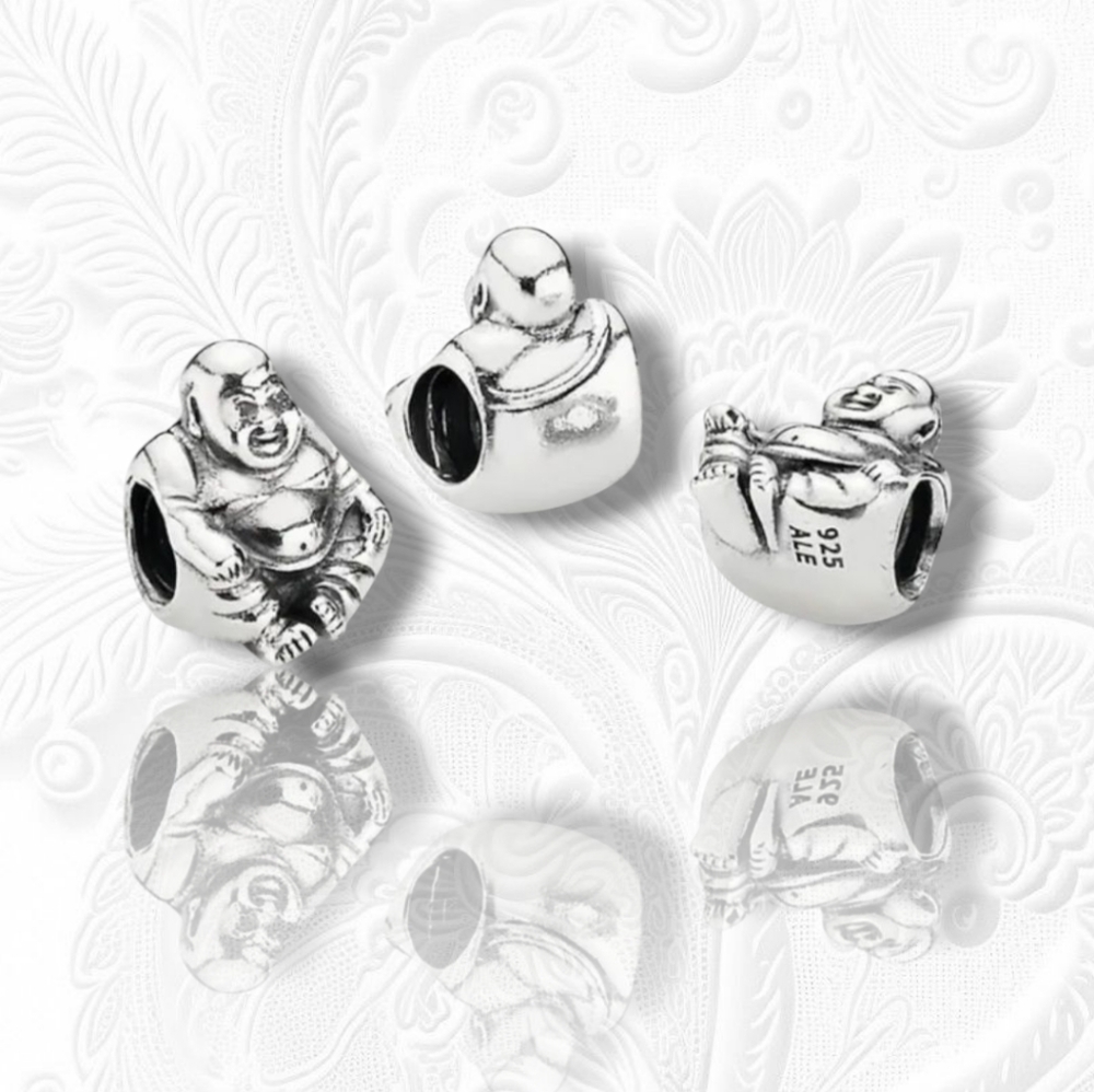 PANDORA Retired Meditation "Smiling Buddha" Sterling Silver 925 Bead Charm